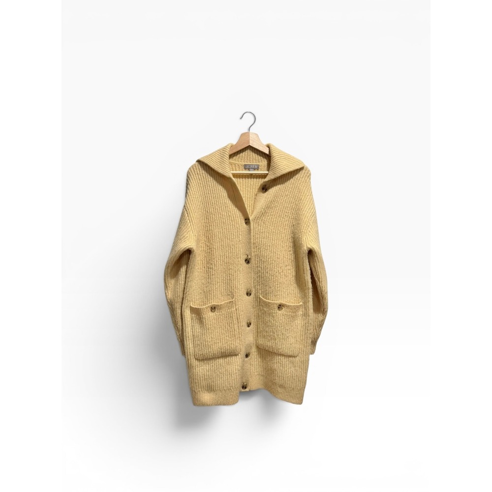 J.Crew Long Ribbed Cardigan Alpaca Merino Wool Yellow Size Small‎